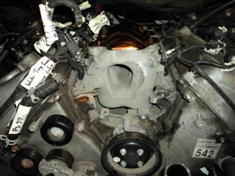 2004 Mercury Grand Marquis - Close-up view of an engine's intake manifold and associated components, with handwritten labels on hoses.