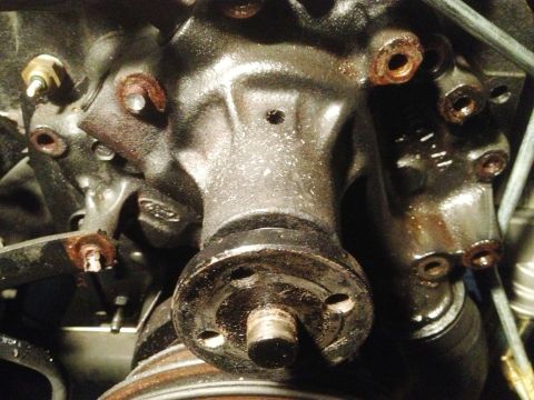 1978 Ford Bronco - Engine water pump assembly detail, showing the pulley shaft and mounting points.