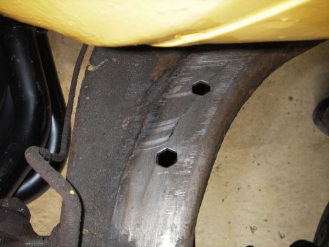 1972 Ford Ranchero - the factory punched these holes for the frame side Z-bar pivot but they didn't add the bolt bosses because this is originally an auto trans…