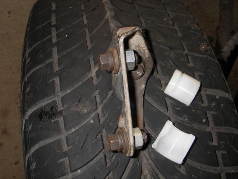 1972 Ford Ranchero - a header bolt(7/16" hex head) and a washer nutted into the frame side pivot to replicate the height of the bolt bosses in the donor car