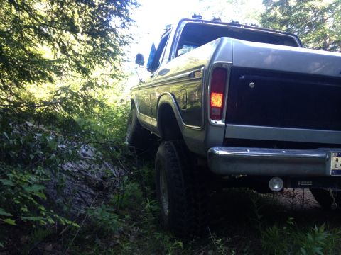 1979 Ford Bronco - This Ford pickup truck is navigating a rough, wooded path.