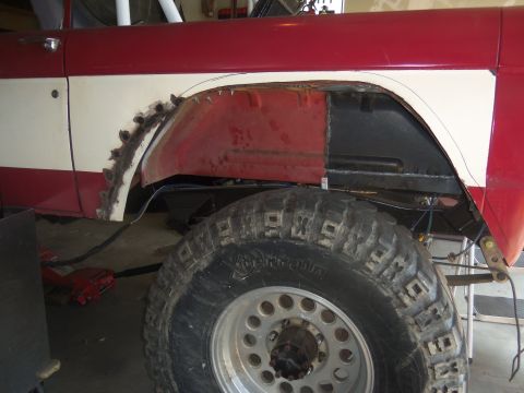 1968 Ford Bronco - Repair work on the rear wheel well of a 1968 Ford Bronco.
