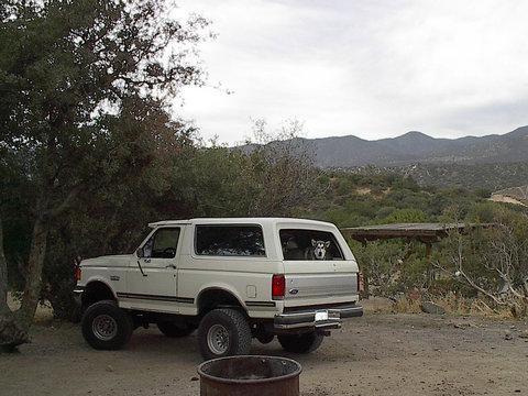 1988 Ford Bronco - This is my "Beast", along with the other Beast(my pooch), in the back guarding the truck, hehe. Sort of. Gorman trip 12/5/03