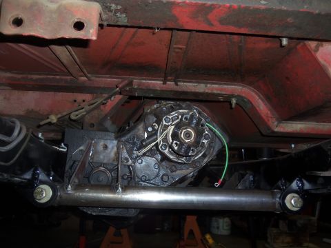 1968 Ford Bronco - This photo shows the transfer case and a custom crossmember installed on the underside of a vehicle.