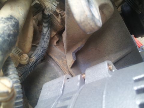 1988 Ford Bronco - Close-up view of engine components, including an alternator and hoses.