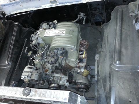 1967 Ford F-100 - Engine bay view of a 5.0 HO engine with an aluminum radiator in the foreground.