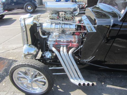1964 Ford Ranchero - Custom hot rod engine features a prominent supercharger and polished exhaust headers.