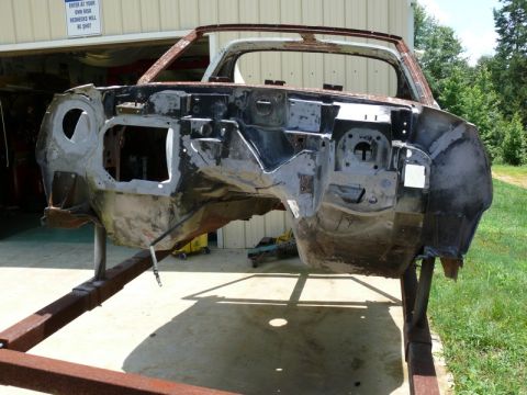 1976 Chevrolet Corvette - This 1976 Chevrolet Corvette is undergoing restoration, showing its front frame and engine bay.