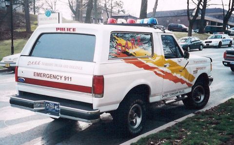 1992 Ford Bronco - This 1992 Ford Bronco served as a police vehicle, D.A.R.E. and emergency markings.