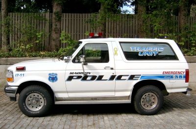 1992 Ford Bronco - White 1992 Ford Bronco police SUV used by the Madison Police Traffic Unit.
