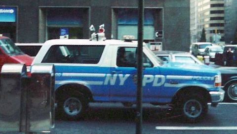 1992 Ford Bronco - A New York Police Department Ford Bronco is seen parked on a city street.