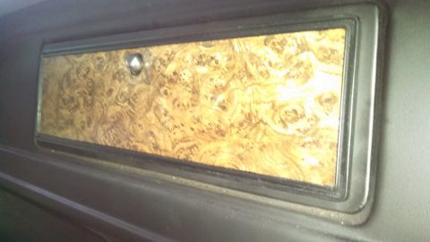 1979 Ford Bronco - Close-up of a wood grain trim panel inside a vehicle.