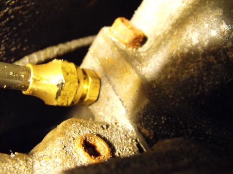 1986 Chrysler Fifth Avenue - The 3/8 polymer coated lines are double flared and nut straight onto fittings that adapt the stock 1/8NPT 27 out to the new 3/8 inch lines,…