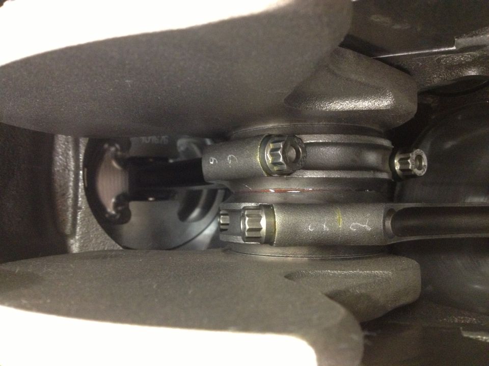 Engine crankshaft and connecting rods with visible markings