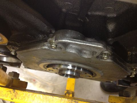 1992 Ford Crown Victoria - Underside view of engine block and transmission bell housing assembly.