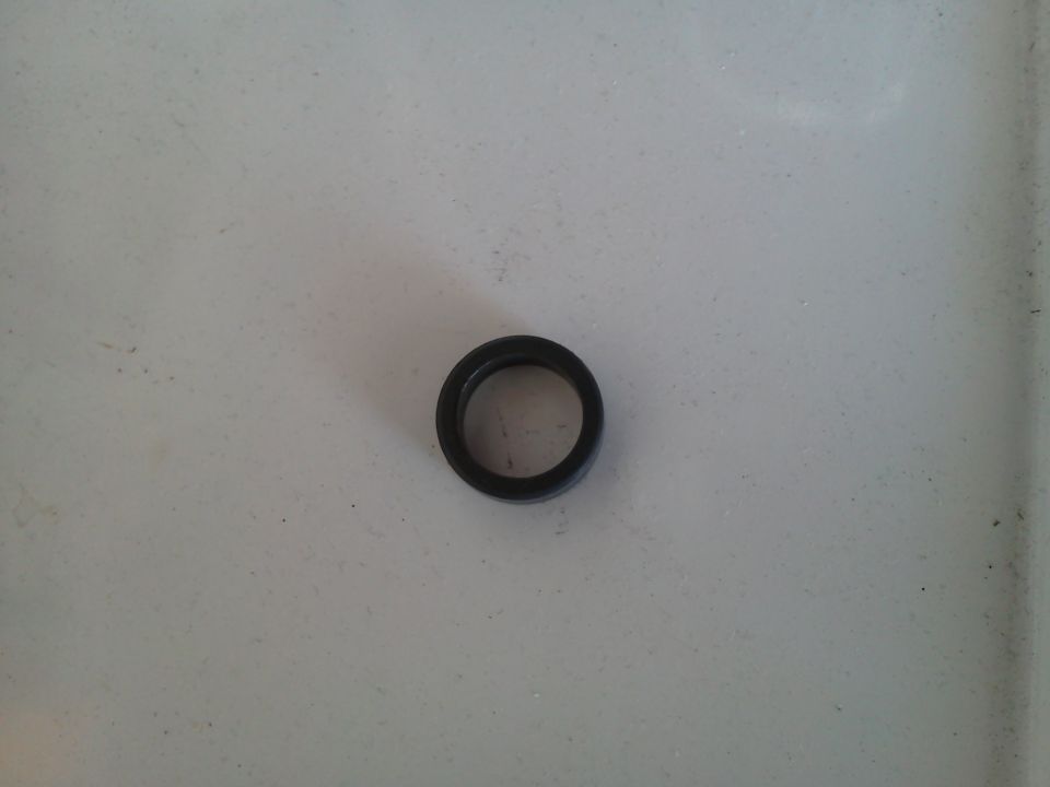 Black rubber seal on a light gray surface