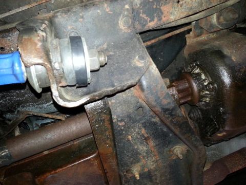 1992 Ford F-150 - Underside view of truck frame showing suspension and driveshaft components.