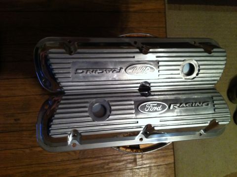 1992 Ford Bronco - Chrome valve covers with Ford Racing branding are shown, not a 1992 Ford Bronco.