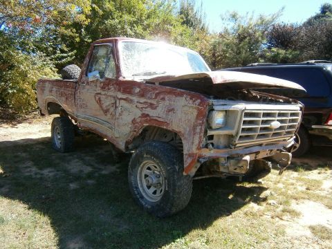 1979 Ford Bronco - This heavily soiled 1979 Ford F-150 pickup truck is parked outdoors with another vehicle behind it.