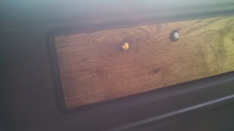 1979 Ford Bronco - Close-up of a wood-grained interior trim panel two decorative knobs.
