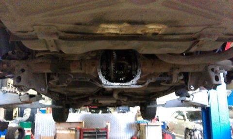 1992 Ford Crown Victoria - Close-up of a car's rear differential assembly, with the cover removed.
