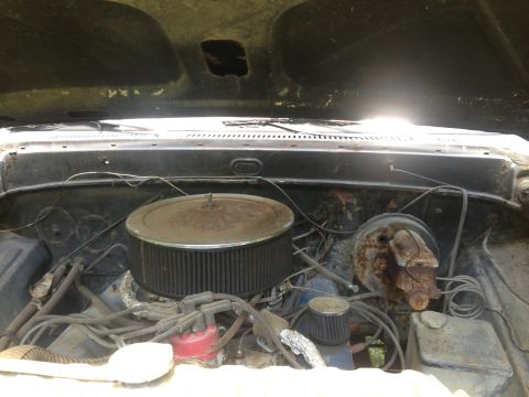 1979 Ford Bronco - View of the engine bay, showing the air filter, distributor, and brake booster.