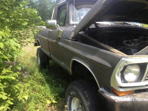 1979 Ford Bronco - This 1979 Ford Bronco is parked outdoors with its hood up, revealing the engine bay.