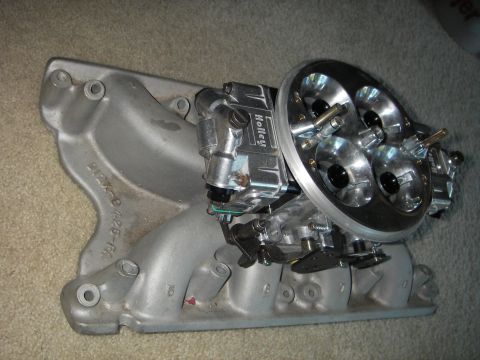 1972 Ford Ranchero - A Holley carburetor is mounted on an aluminum intake manifold, likely for a performance engine.