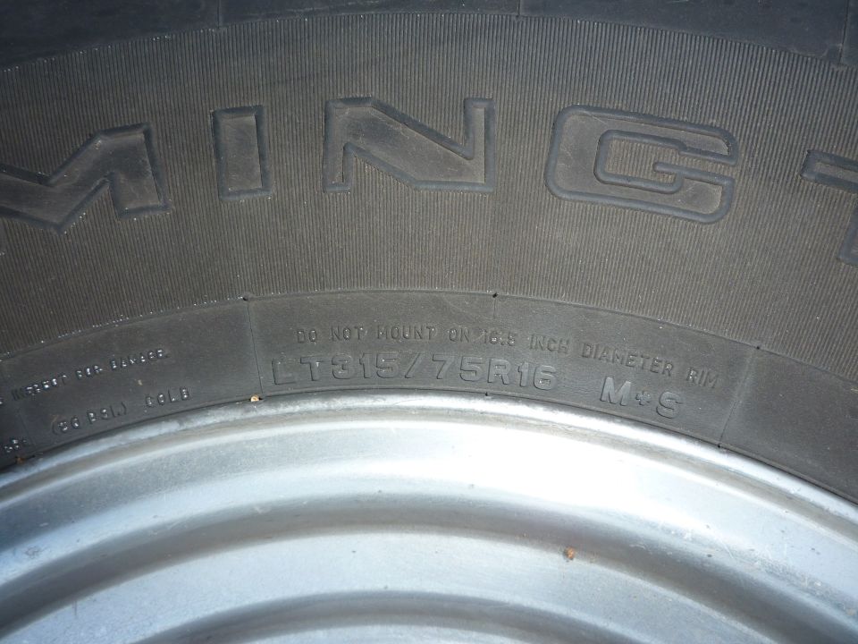Tire with LT315/75R16 size marking