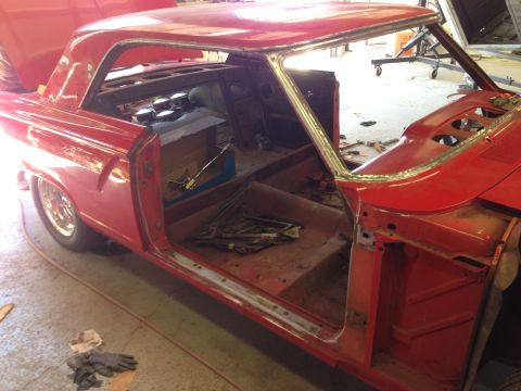 1964 Ford Fairlane - Interior view of a 1964 Ford Fairlane coupe undergoing restoration work.