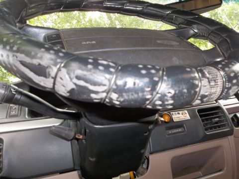 1995 Ford Bronco - Close-up of a vehicle's interior, focusing on the steering wheel and dashboard details.