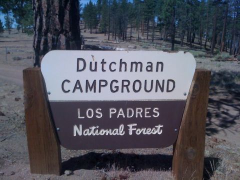 1990 Ford Bronco - Photo of a wooden Dutchman Campground sign in Los Padres National Forest, not a classifiable technical document.