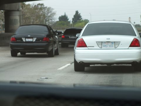 2003 Ford Crown Victoria - Photo of white and black Crown Victorias driving on a freeway under an overpass, not a technical document.