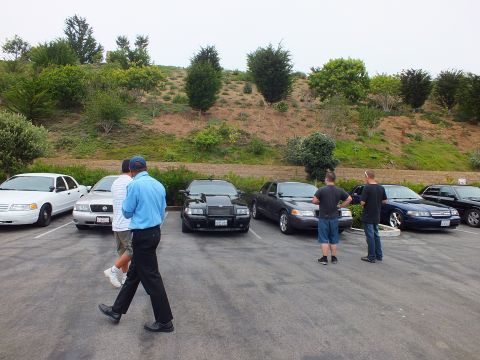 2003 Ford Crown Victoria - Photo of a row of parked sedans with attendees walking in a parking lot at a car meet.