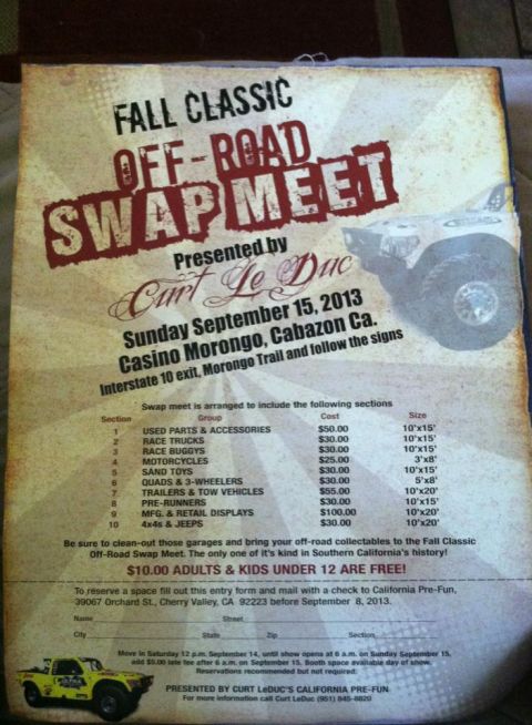 1988 Ford Bronco - This document advertises an off-road swap meet held in Cabazon, CA, on September 15, 2013.