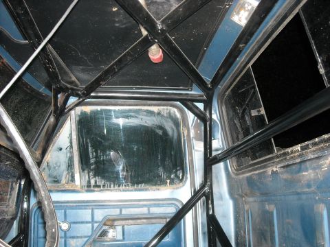 1979 Ford F-150 - Roll cage installed inside the cab of a 1979 Ford F-150 pickup truck.