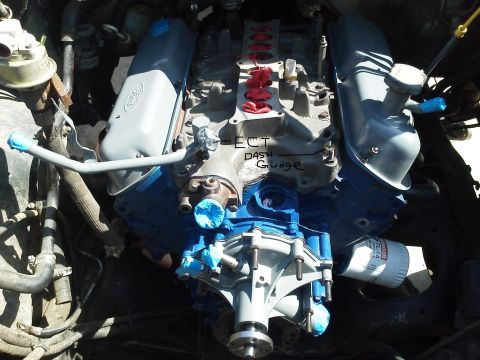 1988 Ford Bronco - Close-up view of a Ford V8 engine, showing the intake manifold and valve covers.