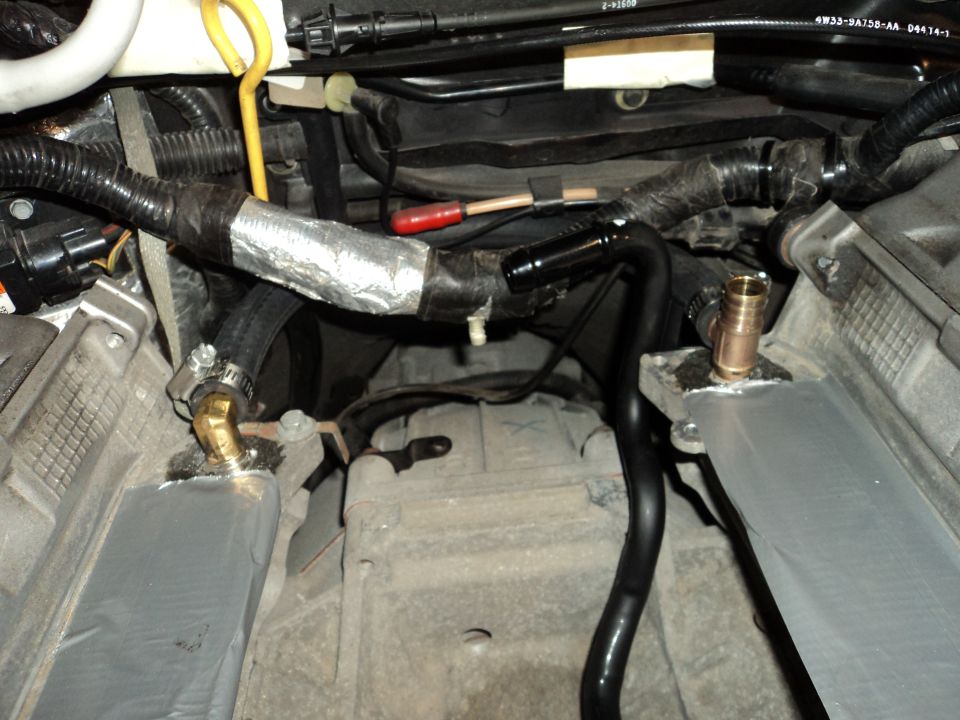 Engine bay with custom oil cooler lines and fittings