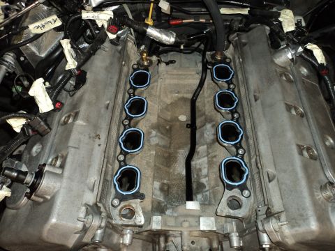 2004 Mercury Grand Marquis - Close-up view of engine intake manifold gaskets, possibly during a repair or modification.