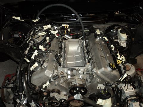 2004 Mercury Grand Marquis - Close-up view of a V8 engine in an engine bay, numerous wiring harnesses and a Supermotors.net watermark.