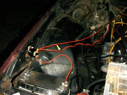 1975 Chevrolet Chevelle - Close-up of engine bay wiring, showing a relay and battery connections.
