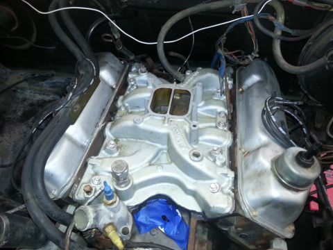 1978 Ford Bronco - Engine intake manifold with associated hoses and wiring visible.
