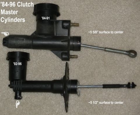 1983 Ford Bronco - Early Clutch Master Cylinders The older MC moves more fluid than the newer, and it mounts differently.