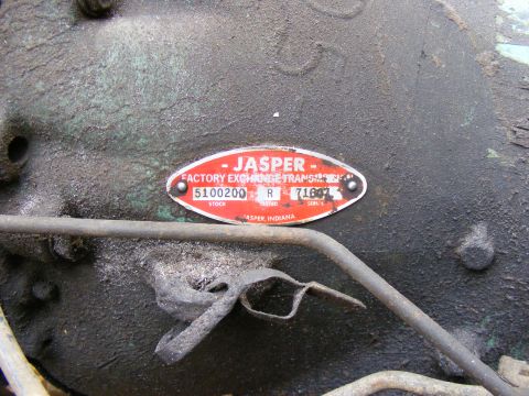 Transmission casing with Jasper Factory Exchange Transmission tag, part number 5100200