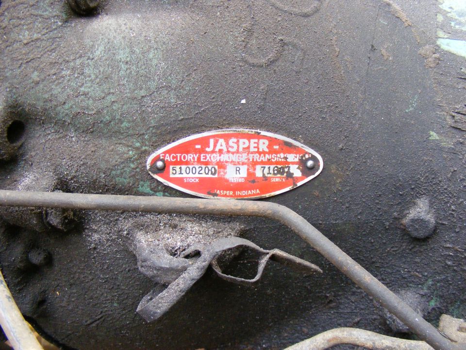 Transmission casing with Jasper Factory Exchange Transmission tag, part number 5100200