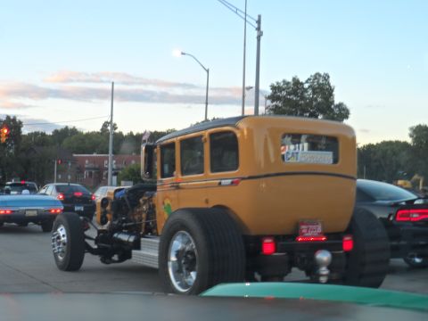 1971 Ford Ranchero - Custom hot rod with a CAT engine modification is seen on the road.