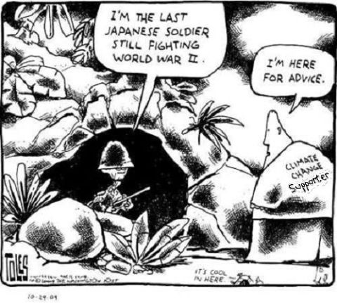 1980 Ford Bronco - A political cartoon humorously contrasts a soldier fighting WWII with a climate change supporter seeking advice.