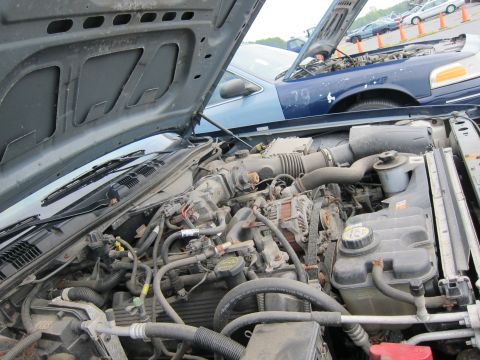 2001 Ford Crown Victoria - Engine bay of a 2001 Ford Crown Victoria, with a second vehicle behind it.