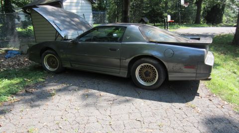 1987 Pontiac Firebird - This 1987 Pontiac Firebird is parked in a driveway with its hood open, showing a bit of its engine bay.