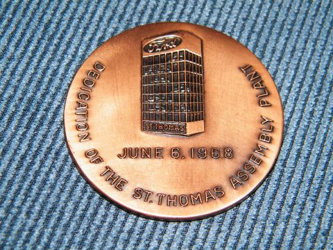 2004 Ford Crown Victoria - Medal shows Ford logo and building for St. Thomas Assembly Plant dedication on June 6, 1968.
